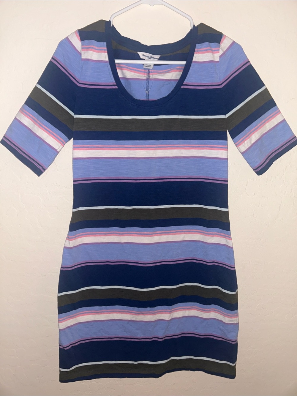 Tommy Bahama Navy, Light Blue & Pink Striped Midi Dress